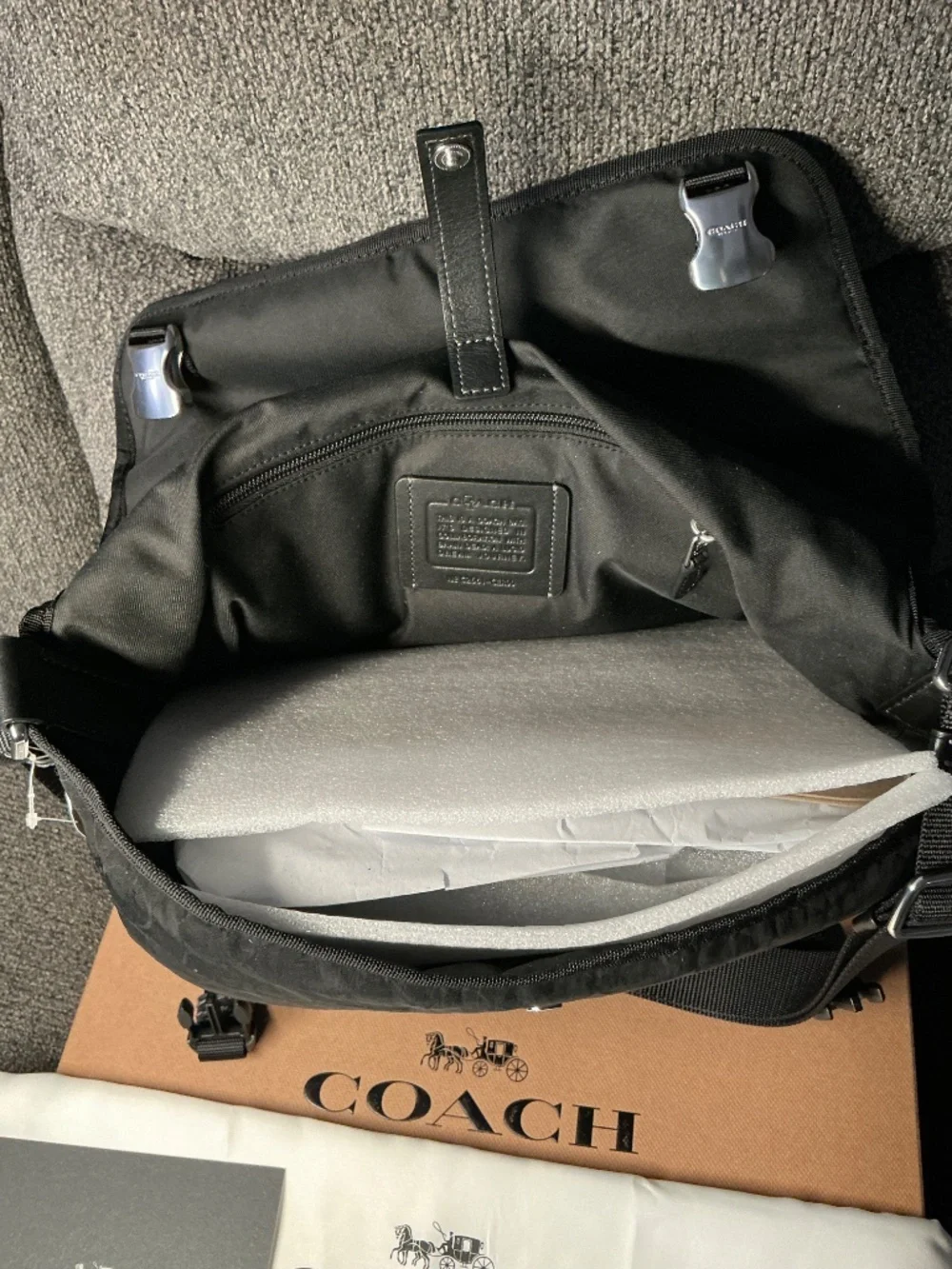 Coach Brain Dead Lane Messenger In Signature Nylon With Patches